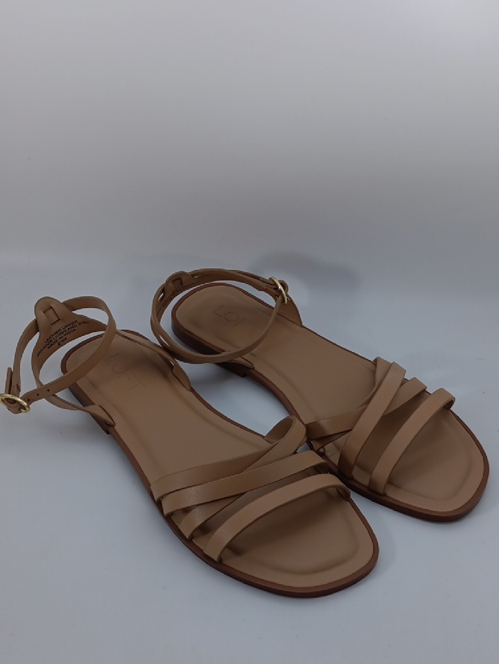 LOFT TAN STRAPPY ANKLE STRAP LEATHER SANDALS SIZE 8.5